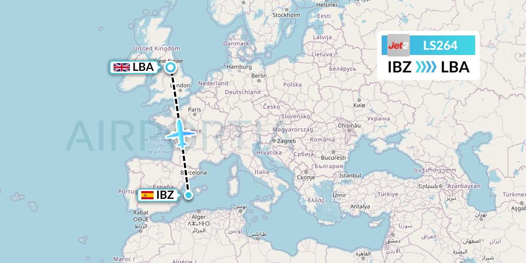 LS264 Jet2 Flight Map: Ibiza to Leeds
