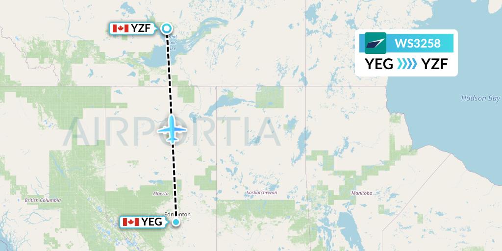 WS3258 WestJet Flight Map: Edmonton to Yellowknife