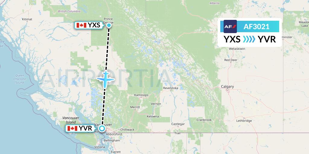 AF3021 Air France Flight Map: Prince George to Vancouver