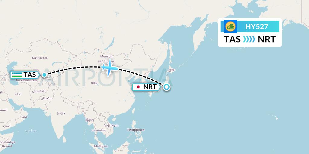 HY527 Uzbekistan Airways Flight Map: Tashkent to Tokyo
