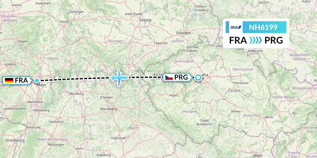 NH6199 All Nippon Airways Flight Map: Frankfurt to Prague