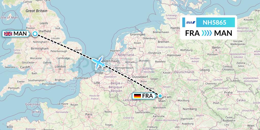 NH5865 All Nippon Airways Flight Map: Frankfurt to Manchester