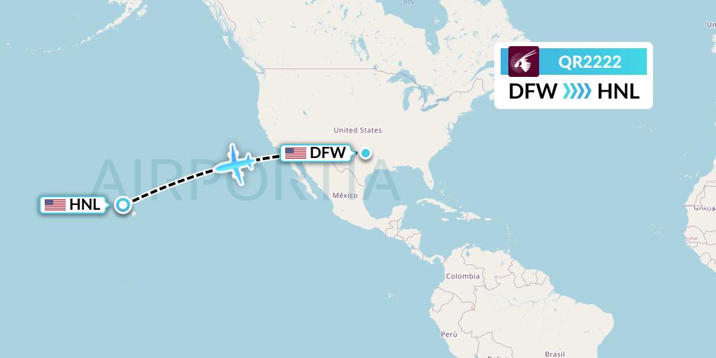 QR2222 Qatar Airways Flight Map: Dallas to Honolulu