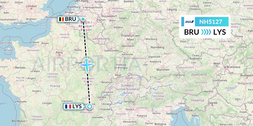 NH5127 All Nippon Airways Flight Map: Brussels to Lyon