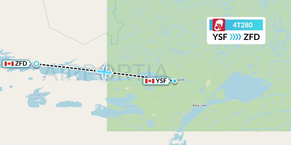 4T280 Rise Air Flight Map: Stony Rapids to Fond Du Lac