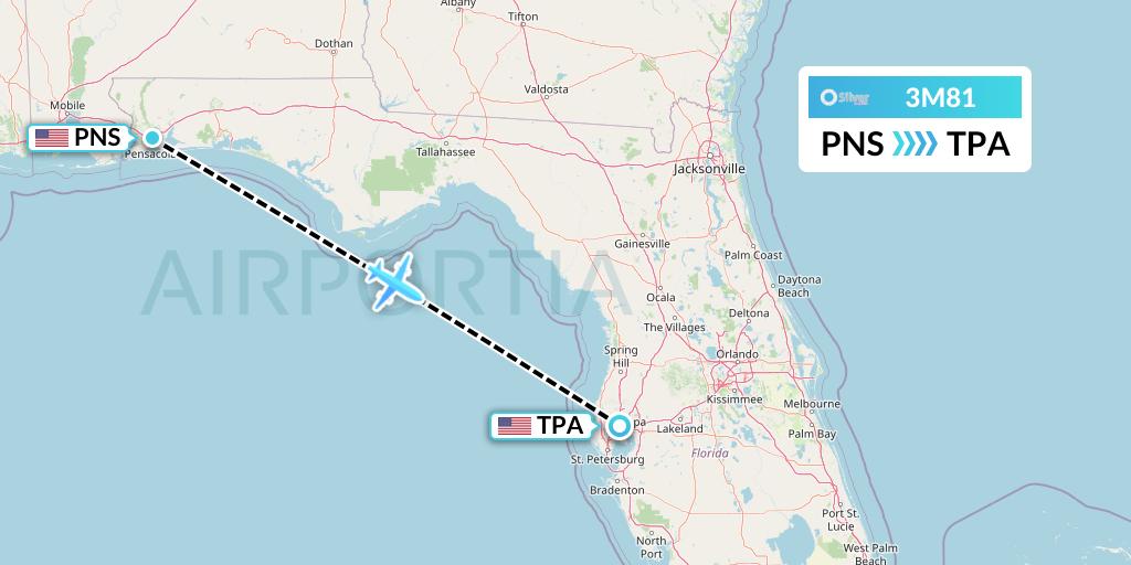 3M81 Silver Airways Flight Map: Pensacola to Tampa