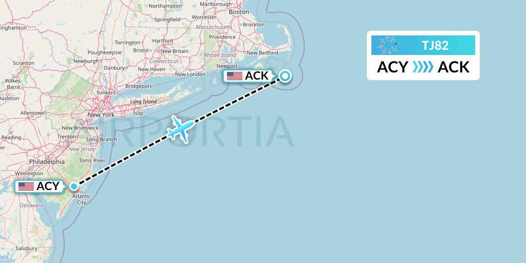 TJ82 Tradewind Aviation Flight Map: Atlantic City to Nantucket