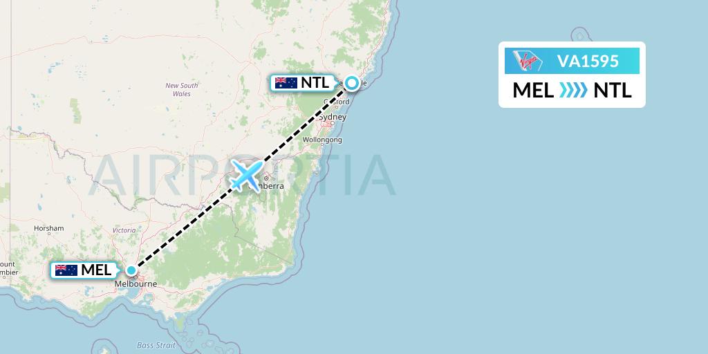 VA1595 Virgin Australia Flight Map: Melbourne to Newcastle