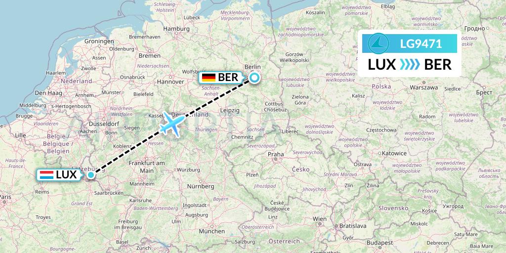 LG9471 Luxair Flight Map: Luxembourg to Berlin