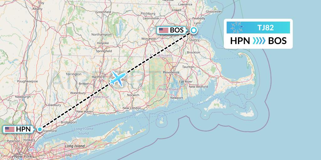 TJ82 Tradewind Aviation Flight Map: White Plains to Boston