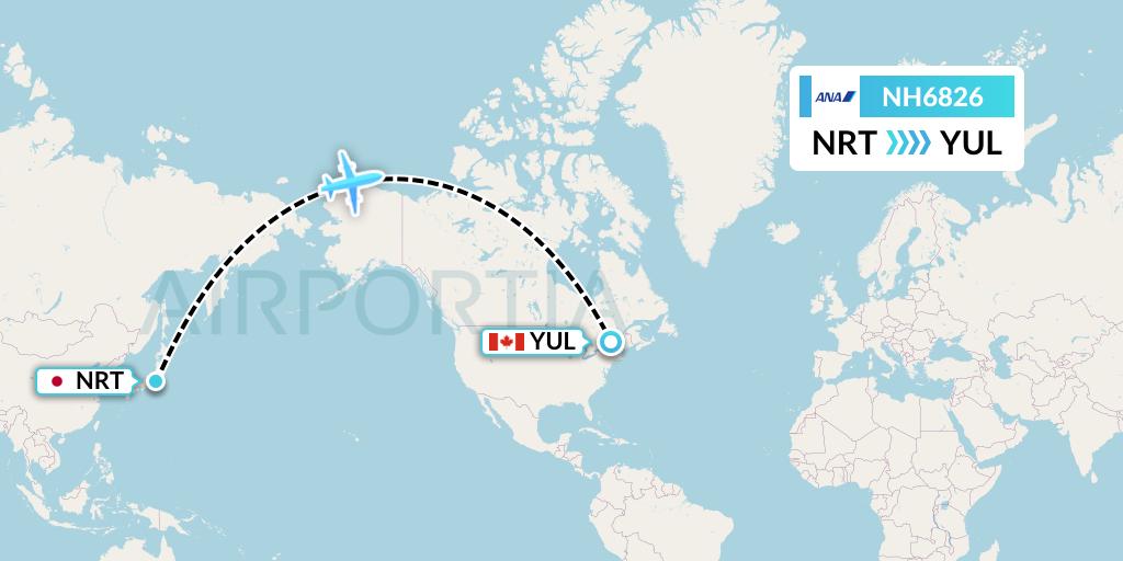 NH6826 All Nippon Airways Flight Map: Tokyo to Montreal