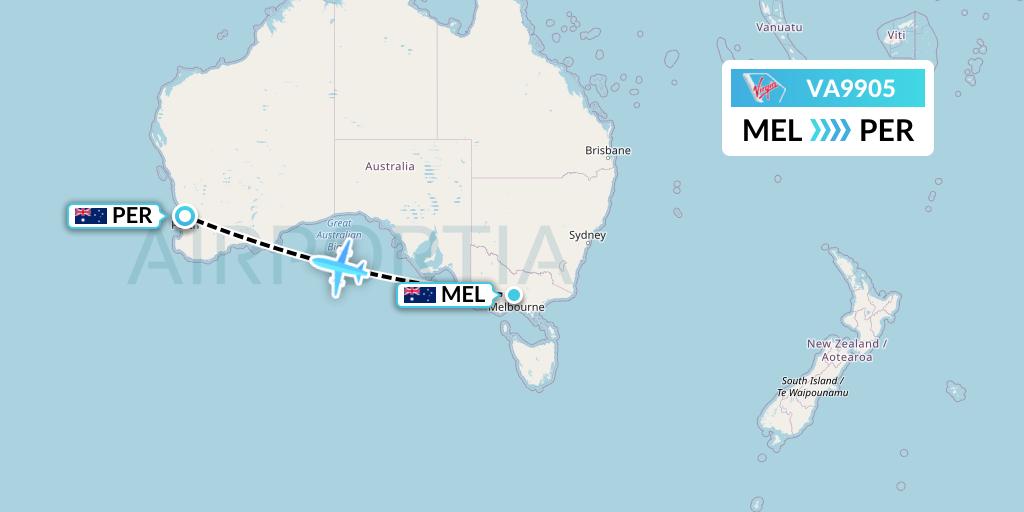 VA9905 Virgin Australia Flight Map: Melbourne to Perth
