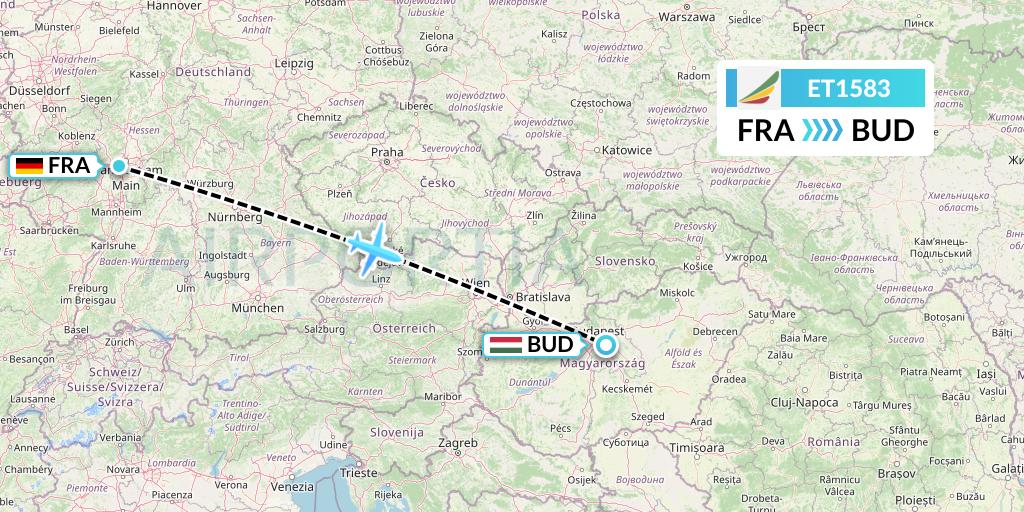 ET1583 Ethiopian Airlines Flight Map: Frankfurt to Budapest