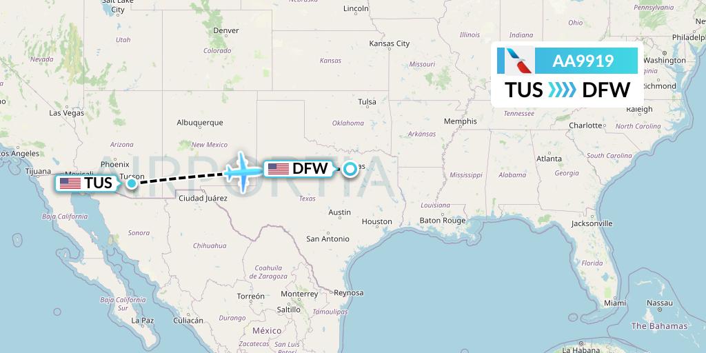 AA9919 American Airlines Flight Map: Tucson to Dallas