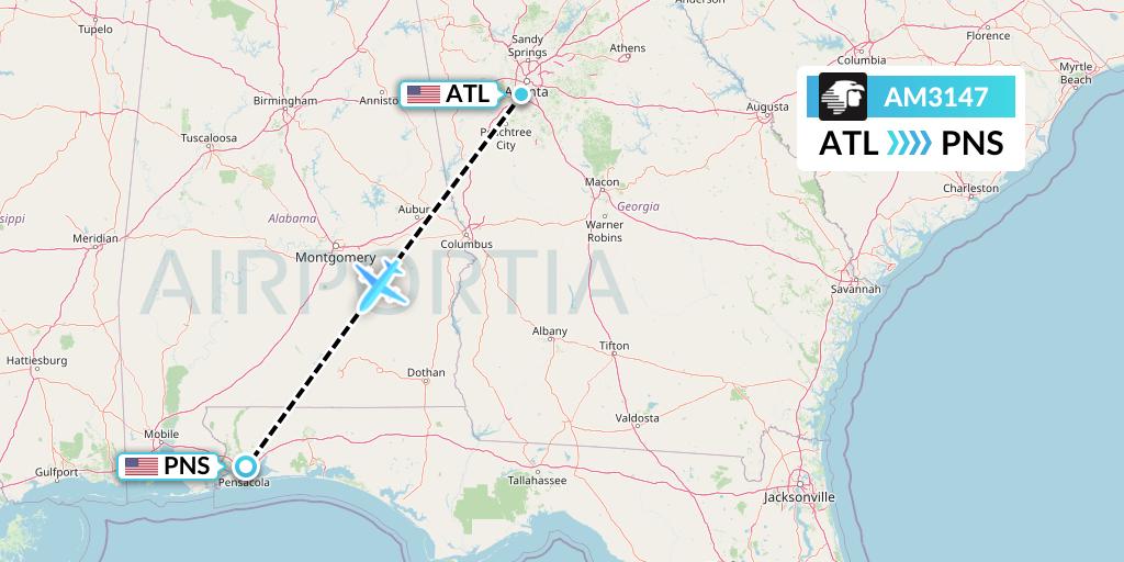 AM3147 Aeromexico Flight Map: Atlanta to Pensacola