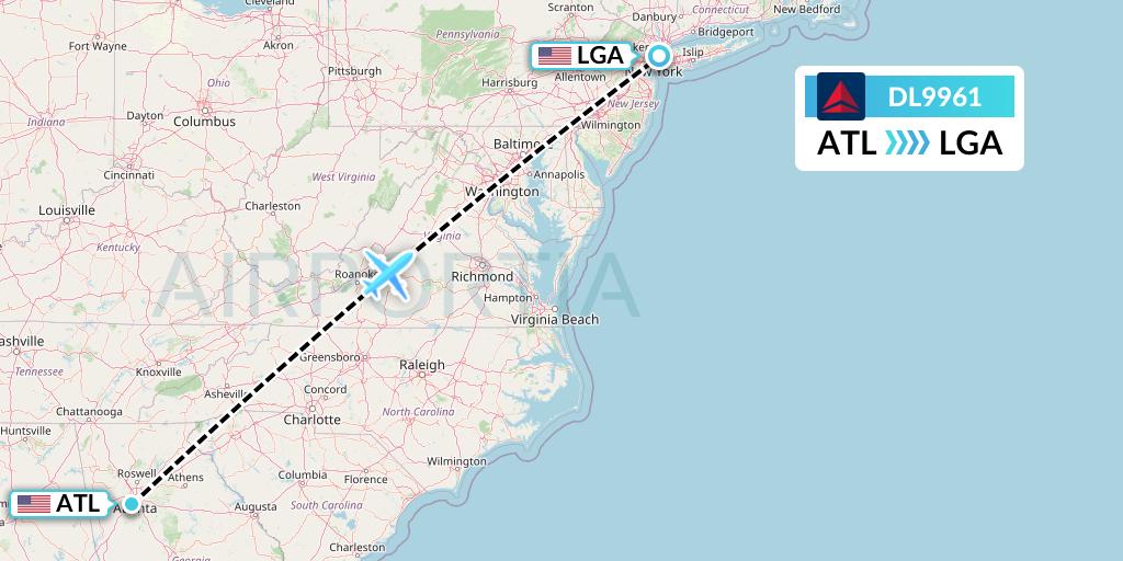 DL9961 Delta Air Lines Flight Map: Atlanta to New York