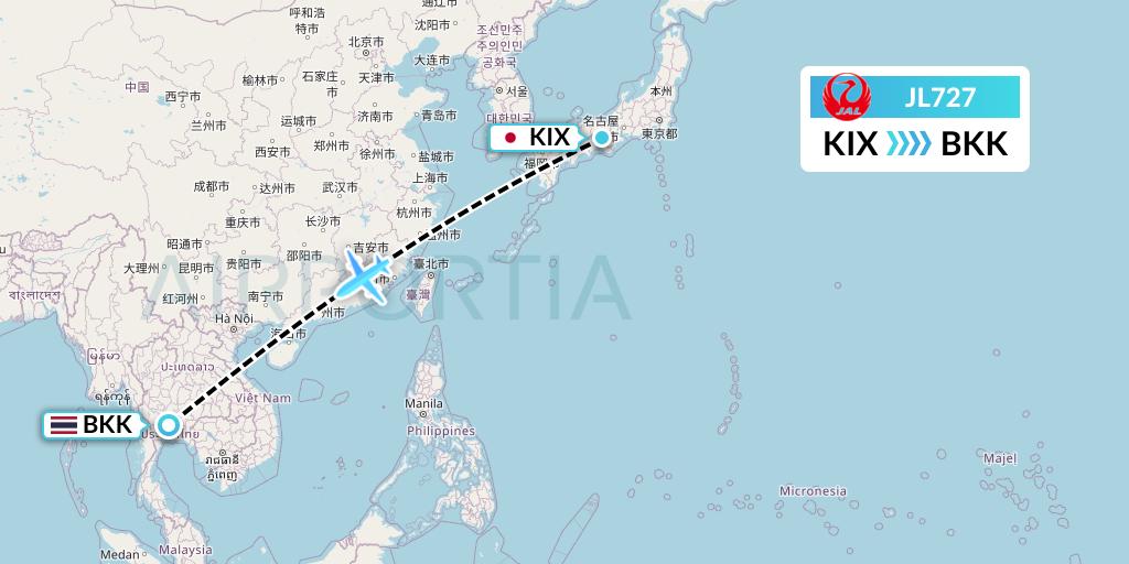 JL727 Flight Status Japan Airlines Osaka to Bangkok (JAL727)