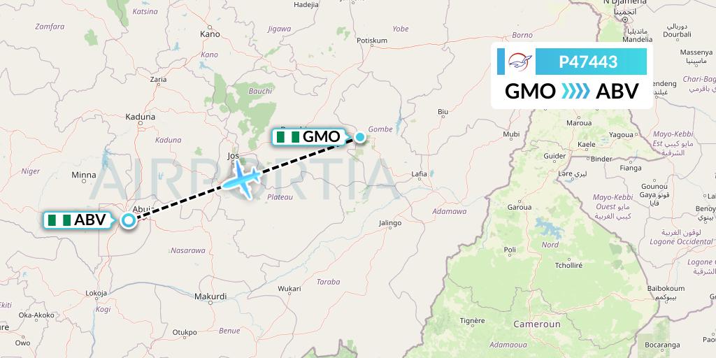 P47443 Air Peace Flight Map: Gombe to Abuja