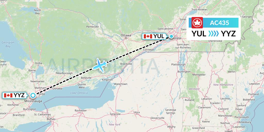 AC435 Air Canada Flight Map: Montreal to Toronto