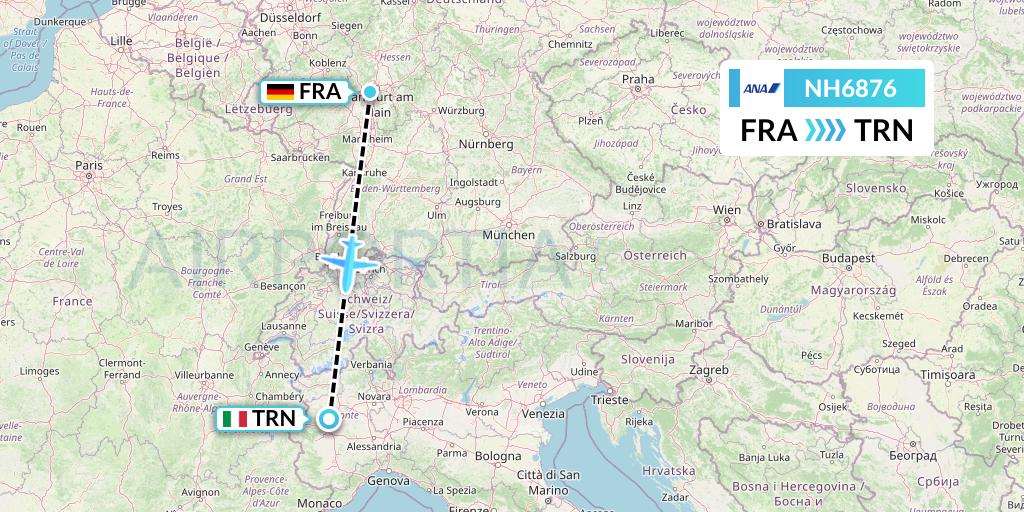 NH6876 All Nippon Airways Flight Map: Frankfurt to Turin