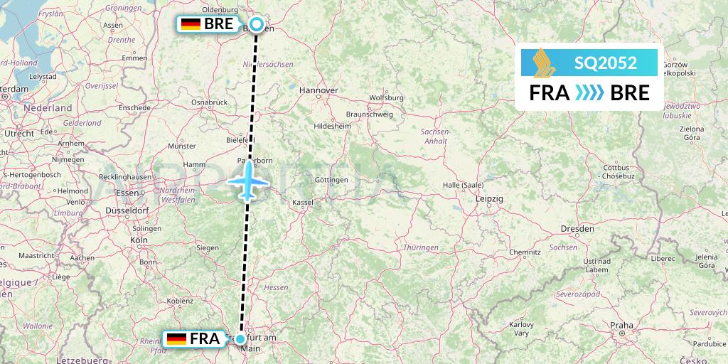 SQ2052 Singapore Airlines Flight Map: Frankfurt to Bremen