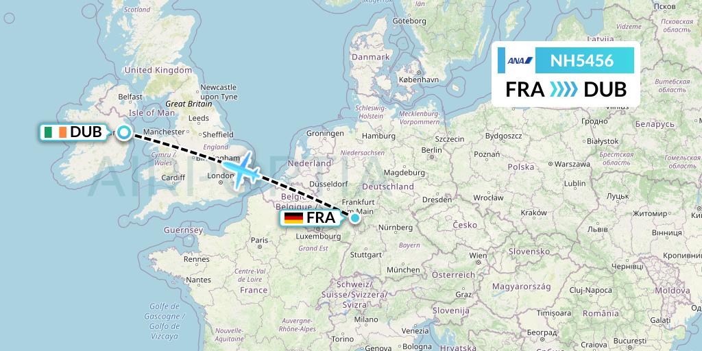 NH5456 All Nippon Airways Flight Map: Frankfurt to Dublin