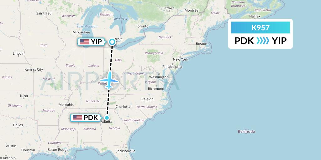 K957 Kalitta Charters Flight Map: Atlanta to Detroit