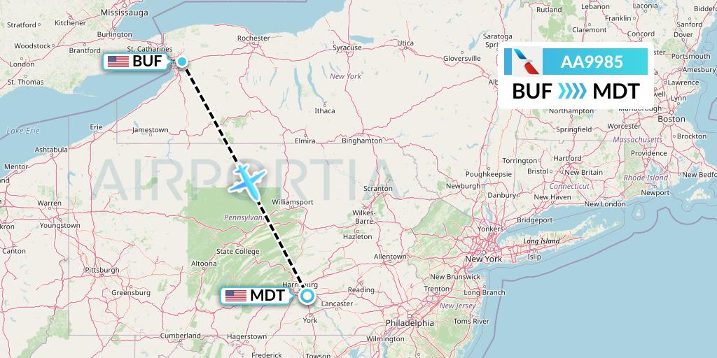 AA9985 American Airlines Flight Map: Buffalo to Harrisburg