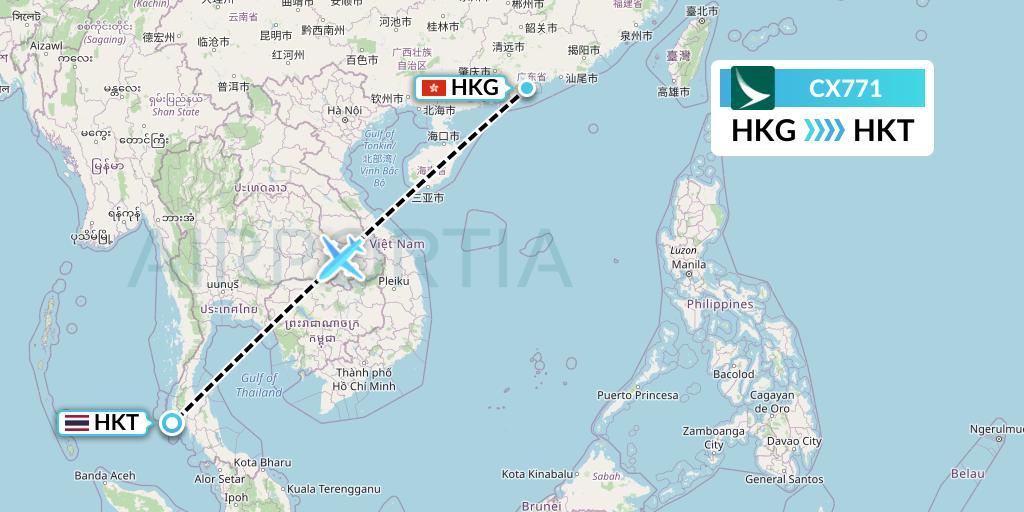 CX771 Cathay Pacific Flight Map: Hong Kong to Phuket