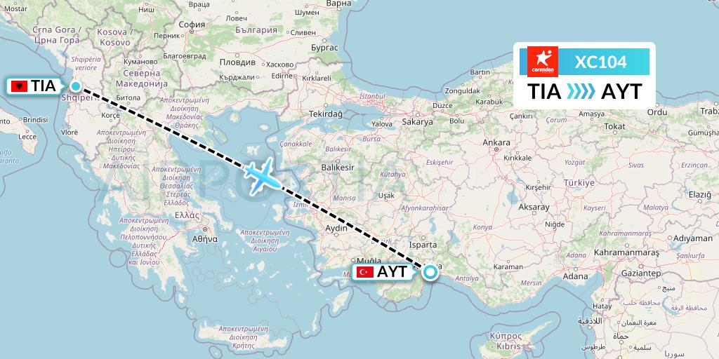 XC104 Corendon Airlines Flight Map: Tirana to Antalya