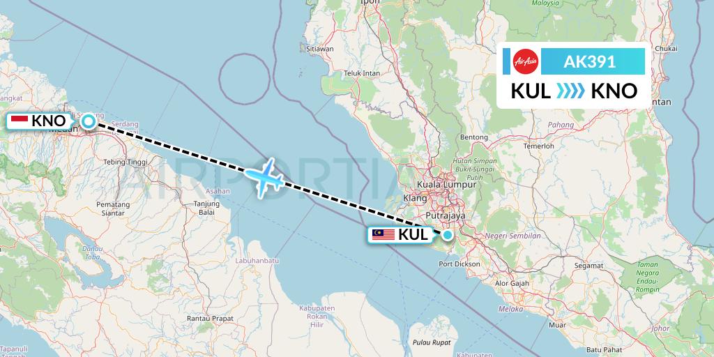 AK391 AirAsia Flight Map: Kuala Lumpur to Medan