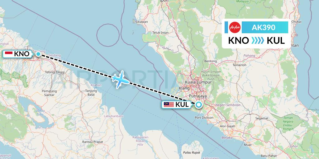 AK390 AirAsia Flight Map: Medan to Kuala Lumpur