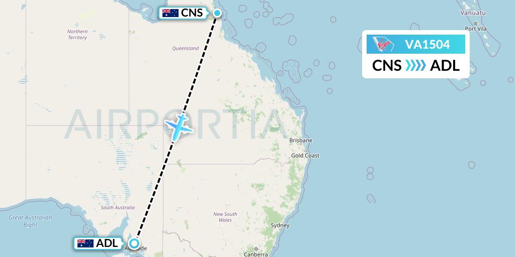 VA1504 Virgin Australia Flight Map: Cairns to Adelaide