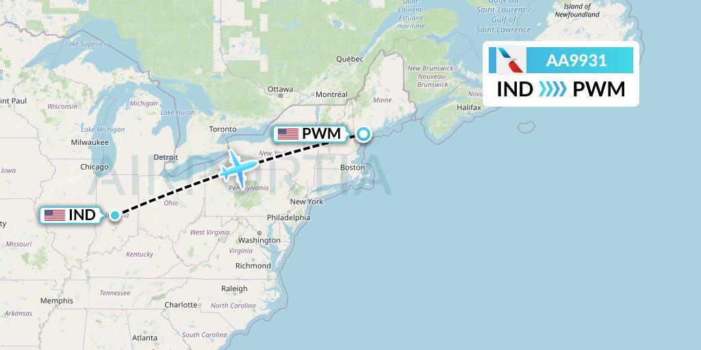 AA9931 American Airlines Flight Map: Indianapolis to Portland
