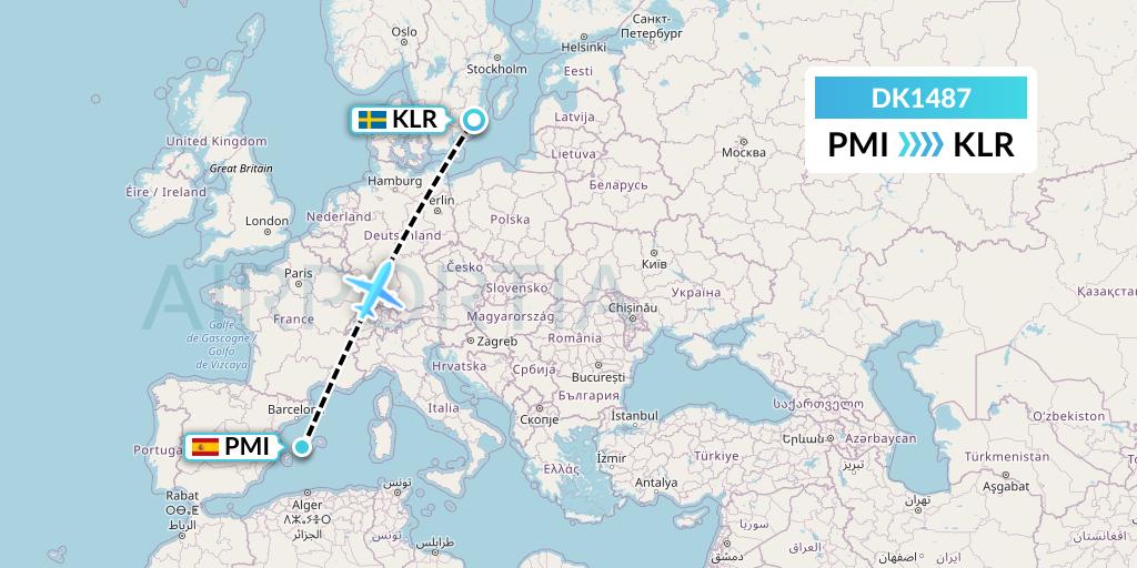 DK1487 Thomas Cook Airlines Scandinavia Flight Map: Palma de Mallorca to Kalmar