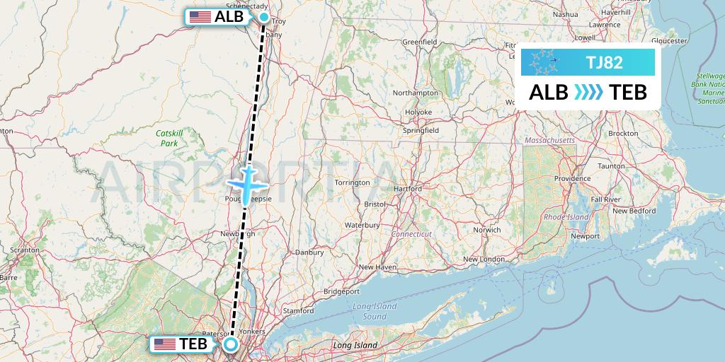 TJ82 Tradewind Aviation Flight Map: Albany to Teterboro
