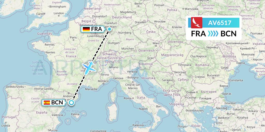 AV6517 Avianca Flight Map: Frankfurt to Barcelona