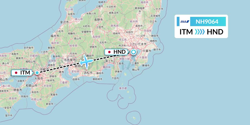 NH9064 All Nippon Airways Flight Map: Osaka to Tokyo