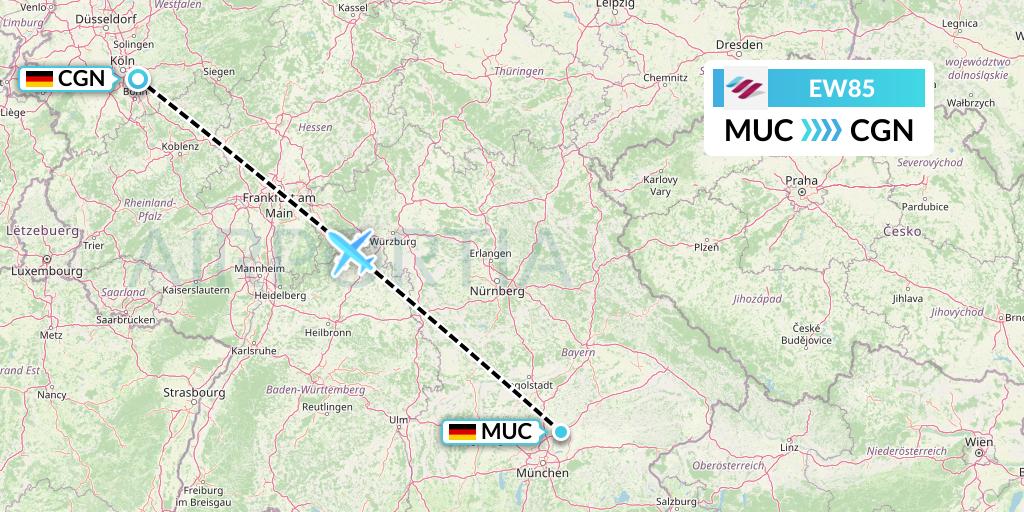 EW85 Eurowings Flight Map: Munich to Cologne