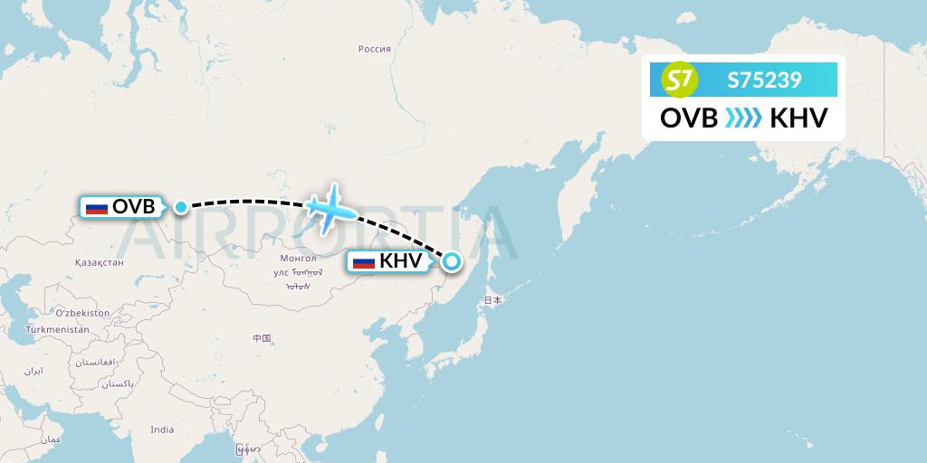 S75239 S7 Airlines Flight Map: Novosibirsk to Khabarovsk