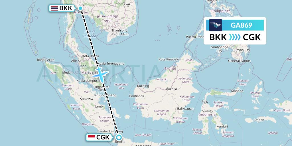 GA869 Garuda Indonesia Flight Map: Bangkok to Jakarta