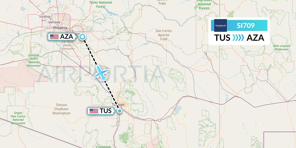 SI709 Blue Islands Flight Map: Tucson to Phoenix