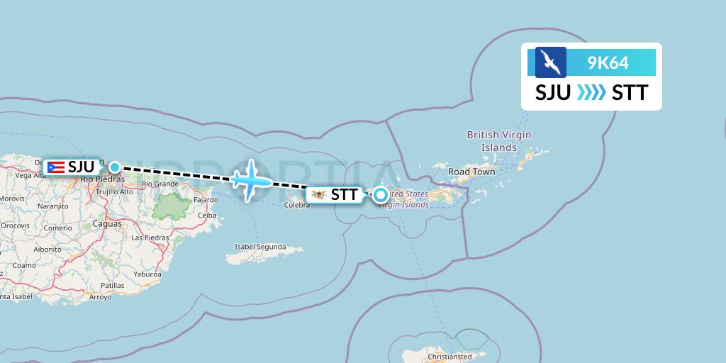 9K64 Cape Air Flight Map: San Juan to St. Thomas