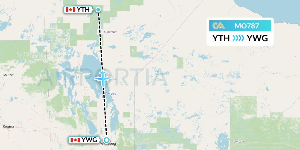 MO787 Calm Air Flight Map: Thompson to Winnipeg