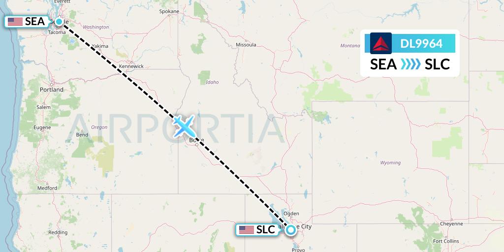 DL9964 Delta Air Lines Flight Map: Seattle to Salt Lake City