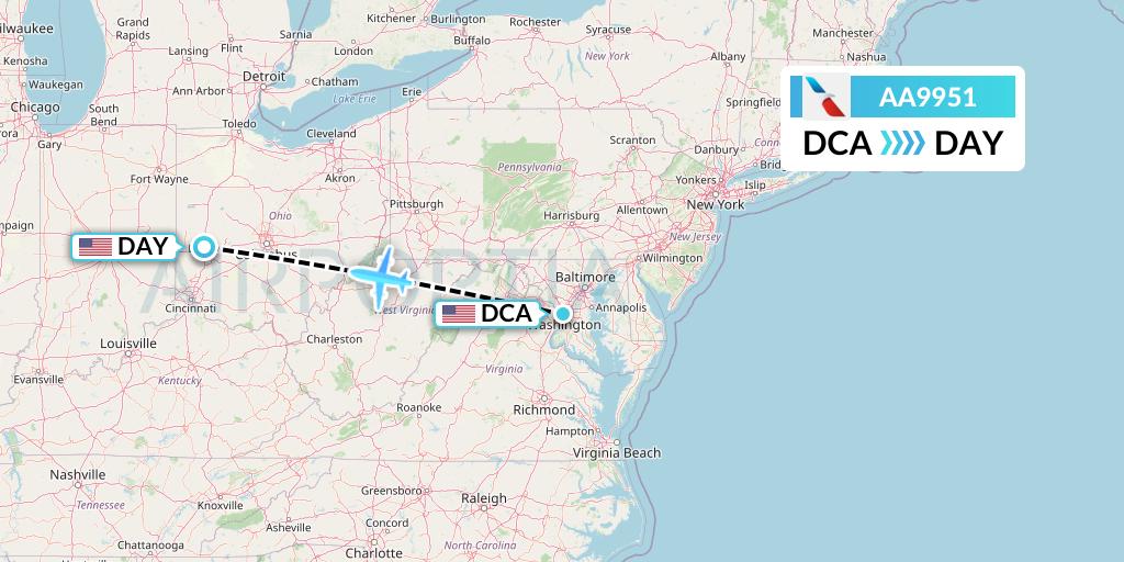 AA9951 American Airlines Flight Map: Washington to Dayton