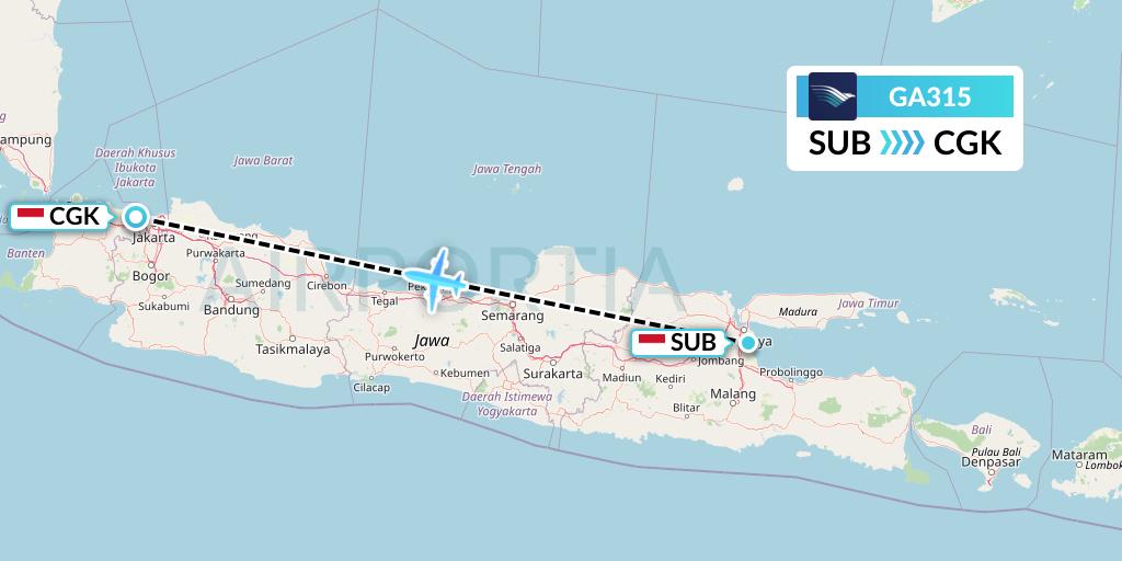 GA315 Garuda Indonesia Flight Map: Surabaya to Jakarta
