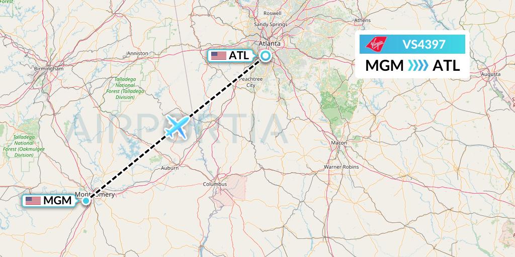 VS4397 Virgin Atlantic Airways Flight Map: Montgomery to Atlanta