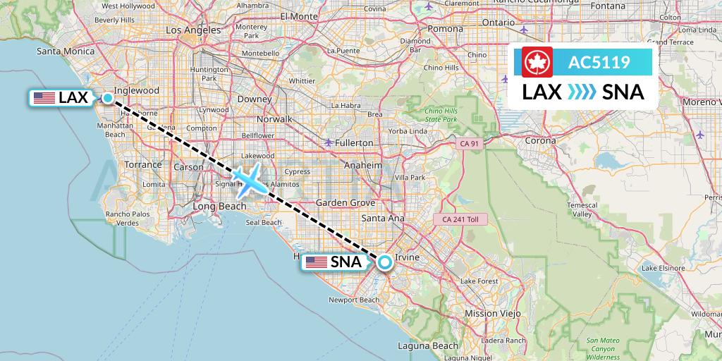 AC5119 Air Canada Flight Map: Los Angeles to Orange County