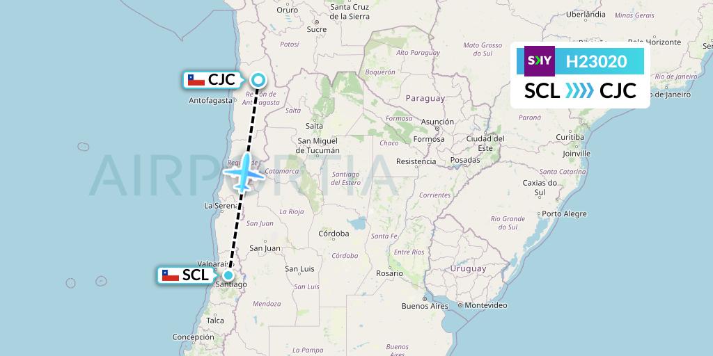 H23020 Sky Airline Flight Map: Santiago to Calama